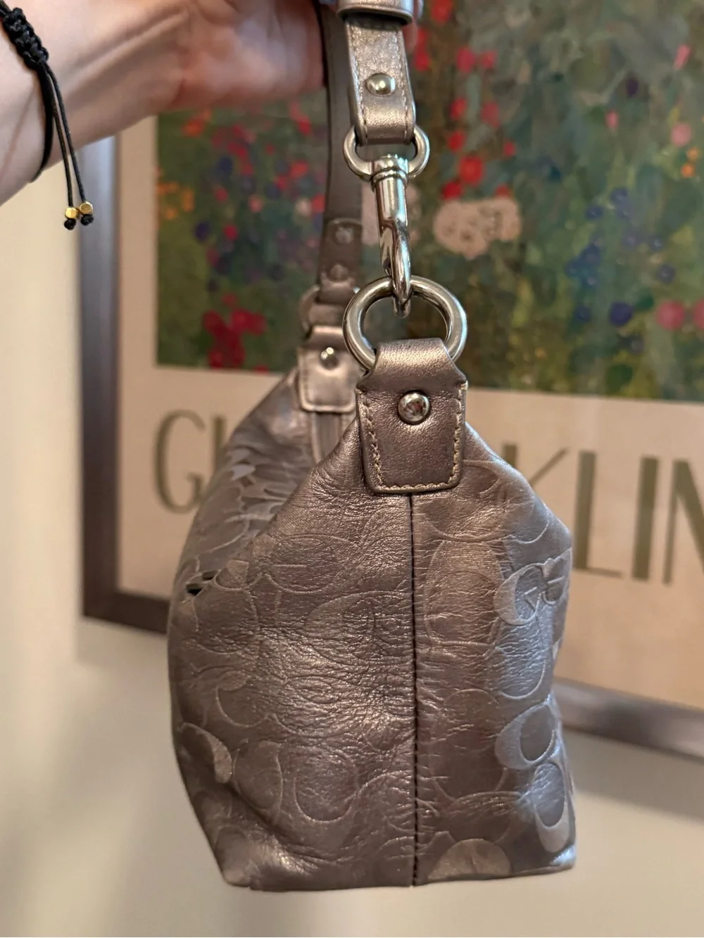 Coach Silver Metallic Signature Mini Hobo